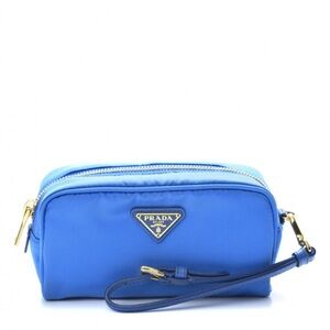 PRADA Tessuto Nylon Saffiano Wristlet Azzurro